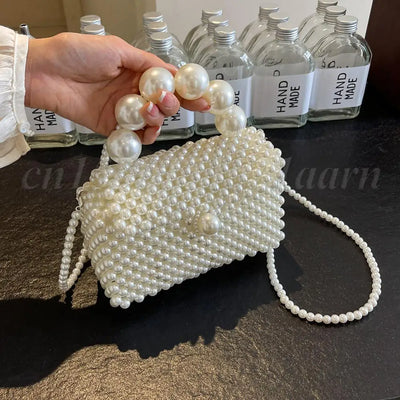 2024 Newest Handmade Pearl Knitting Evening Handbag Luxury Women's Snall Crossbody Bag High-end Hand-Woven Elegant Clutch Purses