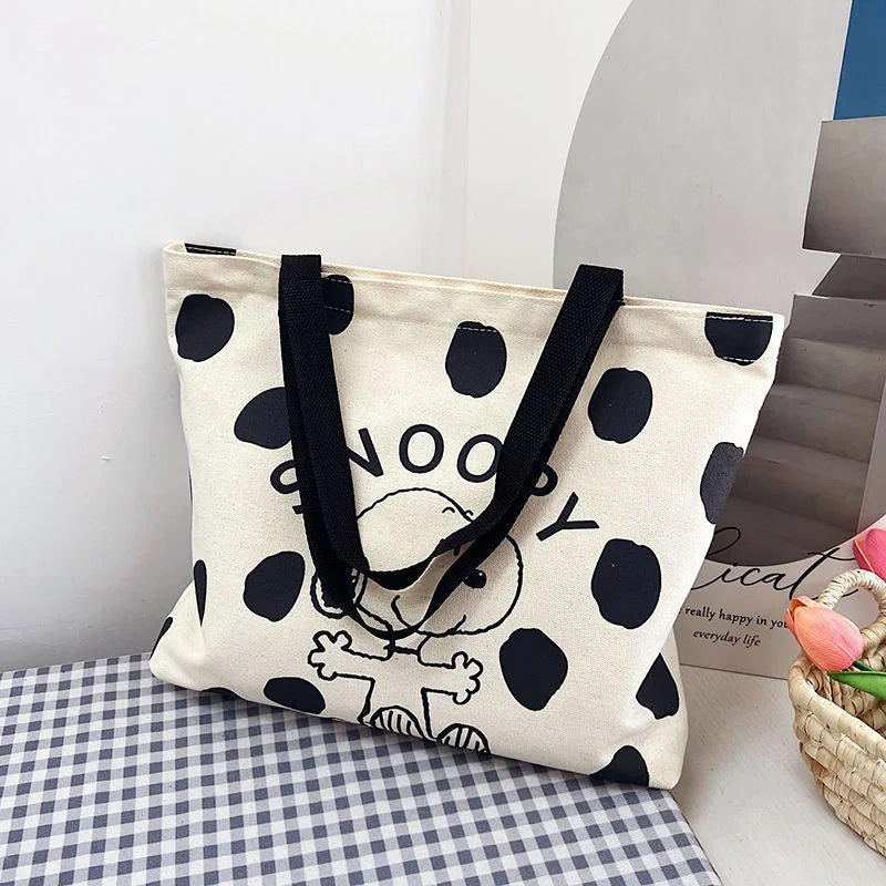 Snoopy Canvas Bag High Capacity Bag Canvas Shoulder Bag Cartoon Snoopy Women's Cute Handbag Printed Leisure Tote Bag Gifts