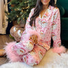 Women's 2 Piece Pajama Set Long Sleeve Lapel Button Up Shirt Tops Solid Color/Plaid Pants Christmas Sleepwear Sets