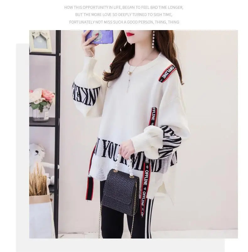 Round Neck Loose Knit Sweater for Women's 2023 Spring and Autumn Korean Version New Fashionable Casual Women's Top
