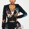 Sifreyr Street Printed Fashionable Casual Versatile Shorts Set Hooided Long Sleeved Zipper Cardigan Jacket High Waist Suit