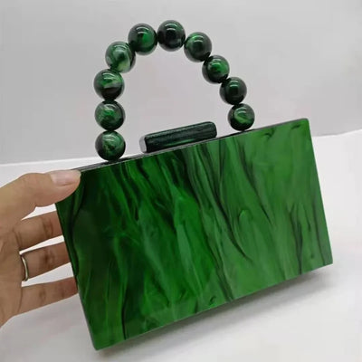 Luxury Crossbody Bag Pearl Marble Dark Green Acrylic PVC Evening Bags Women Purses And Handbags Wedding Party Beach Flap
