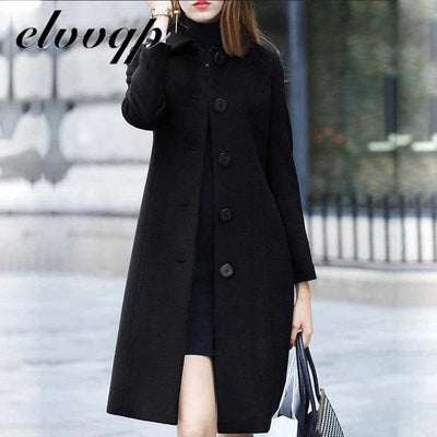 New Fashion British Solid Button Wool Coat Women Long Sleeve Jackets Woman Elegant Pocket Slim Outfit Mujer - MAGUSTA BEAUTY