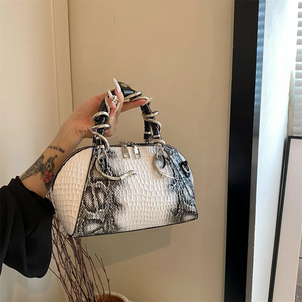 MOODS Designer Luxury Bags For Women Crocodile Pattern Top-handle Shell Bag With Snake Hardware Wild Shoulder Crossbody Handbags