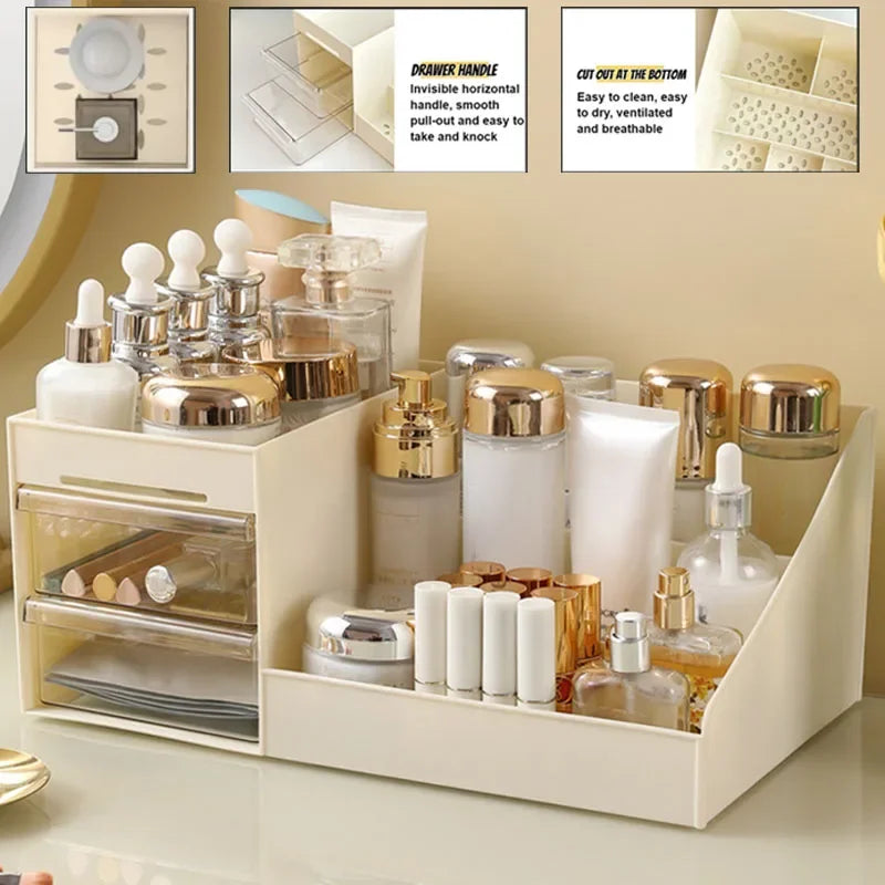 1PC Transparent Drawer Style Makeup Box Dormitory Organizer Plastic Cosmetics Skincare Dressing Table Desktop Storage Box S/M/L