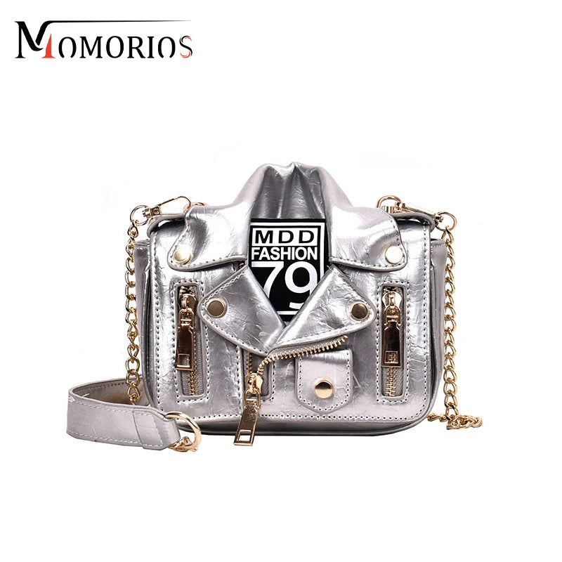 Luxury Designer PU Leather Rivet Zipper Mini Jacket Bag Fashion Crossbody Lady Bags Personality Purses & Handbags for Women