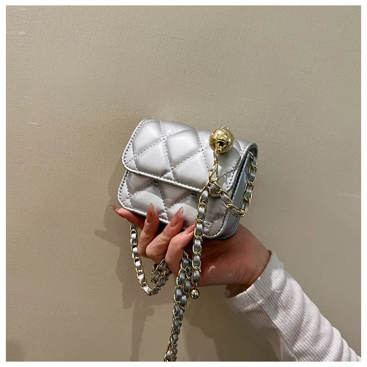 Simple And Versatile Texture Mini Bag With Gold Ball Chain Strap Shoulder Bag Crossbody Bag 	Purse Women's Bag