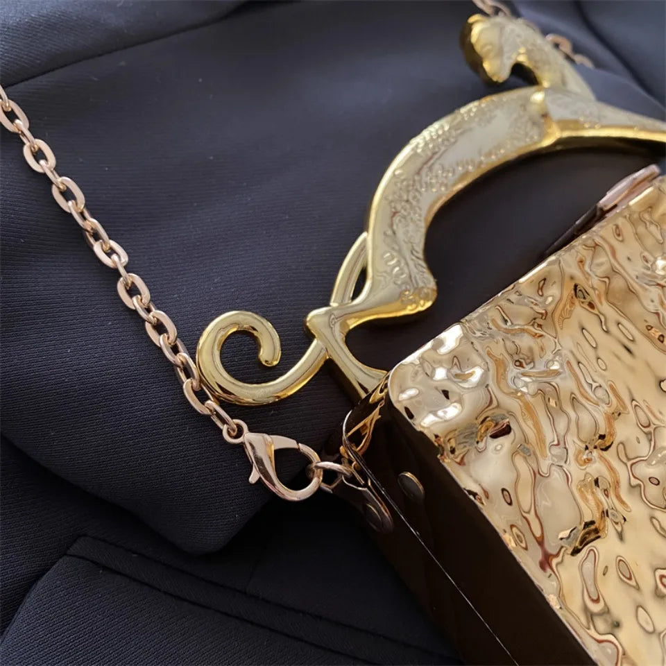 Leopard handle Luxury Gold Silver Party Evening Bag For Women Chain Clutch Handbags And Purses Mini Crossbody Shoulder Phone Bag