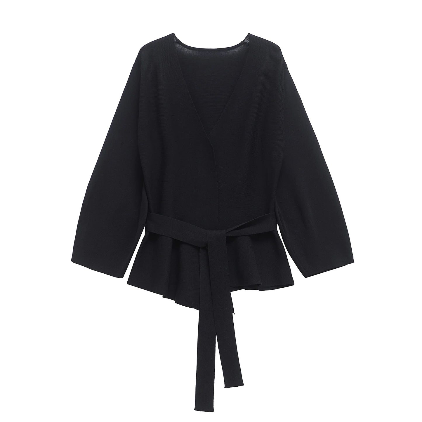 TRAFSHE Spring Women Shoulder Pad Belt Knit Blazer Women Retro V-neck Long Sleeve Versatile Female Coat Women Clothes 9598/128