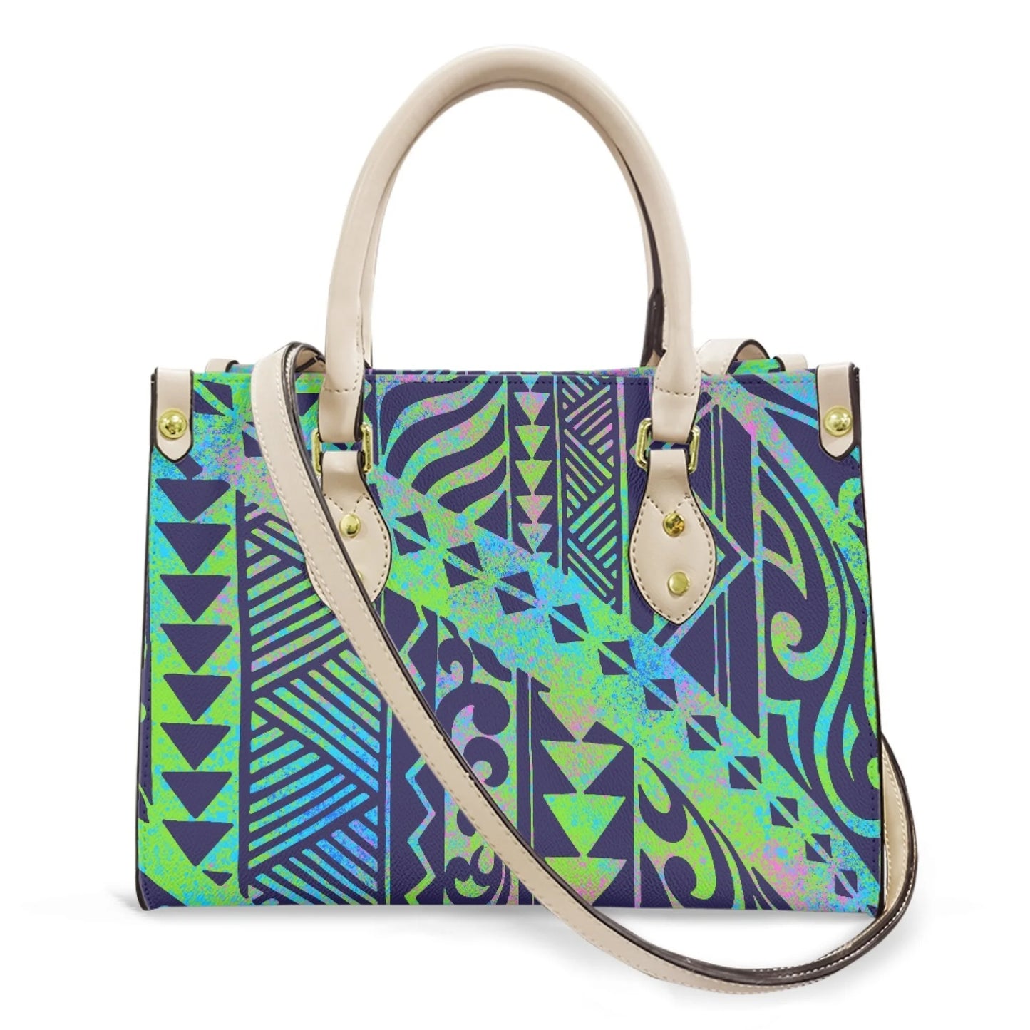 Women Pu Handbag Custom Wholesale Polynesian Tribal Floral Design Women Shoulder Bag Large Capacity Travel Temperament Women Bag