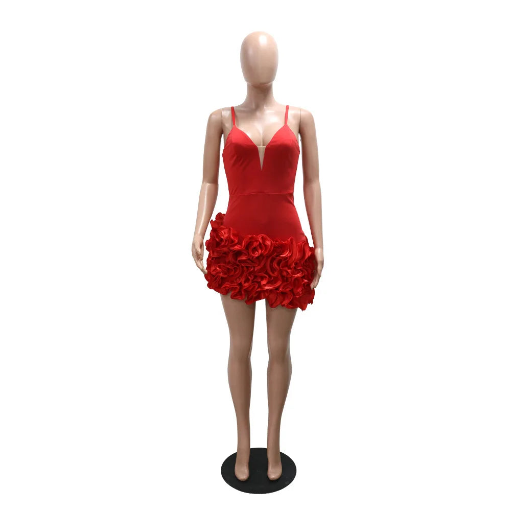Ruffles Sleeveless Bodycon Mini Pleated Dress Women Party Elegant Short Evening Dresses Lady Luxury Sexy Birthday Red Prom Dress