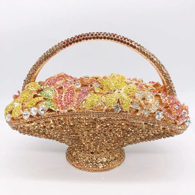 The New Diamond-Encrusted Dinner Baskets Bag Women's Handbag Cross-Body Evening Clutch Flower Elegant Bags Vintage Crystal Bags