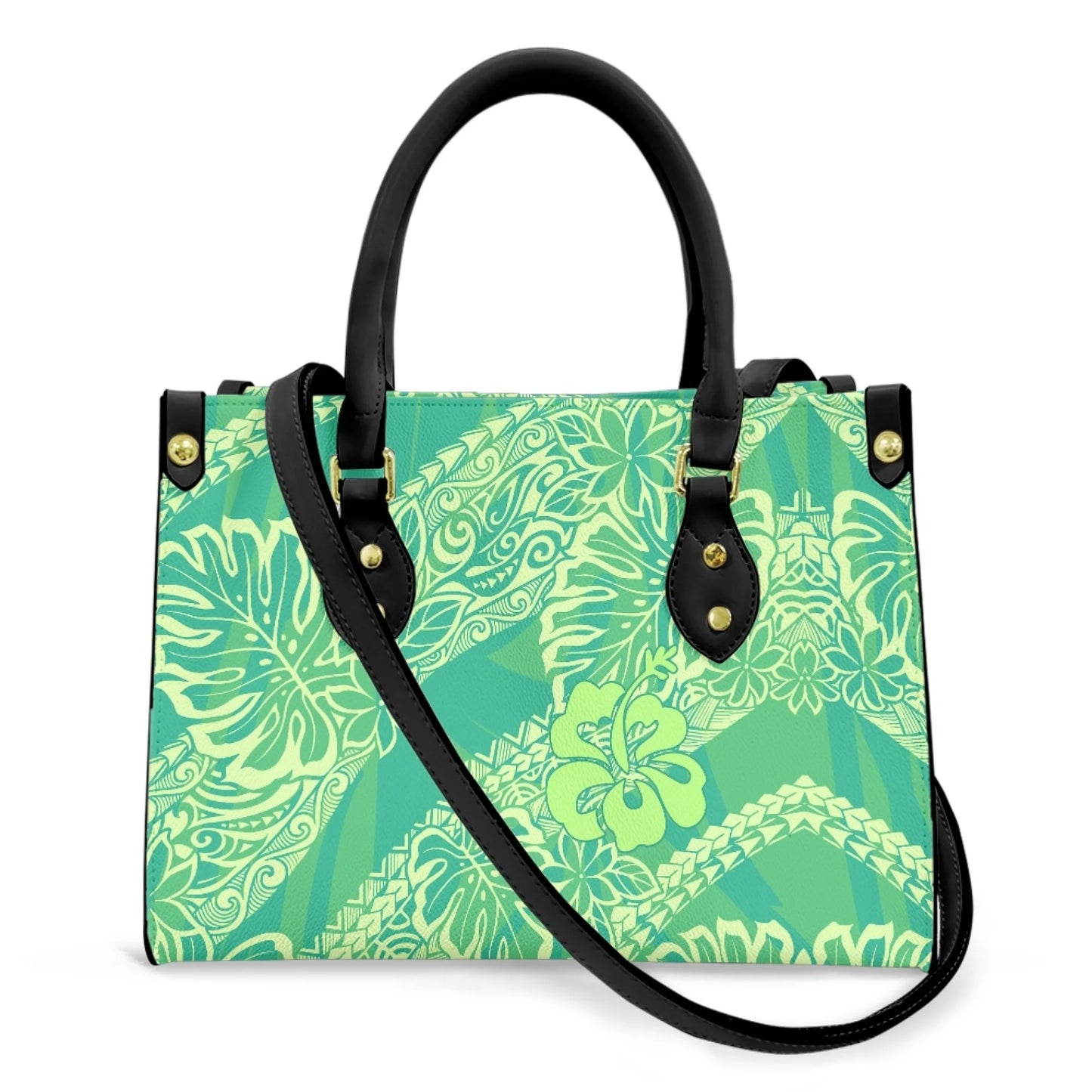Women Pu Handbag Custom Wholesale Polynesian Tribal Floral Design Women Shoulder Bag Large Capacity Travel Temperament Women Bag