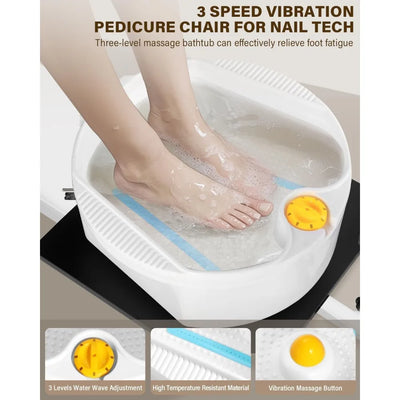 Ergonomic Pedicure Chair with Rolling Stool for Nail Tech,No Plumbing,360 Rotation Reclining,Hydraulic Adjustable,Lift Foot Spa