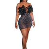 Znaiml Sexy Feathers Rhinestones Backless Diamond Sheer Mesh Bodycon Dresses for Woman Rave Club Birthday Party Night Vestidos
