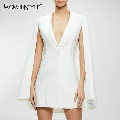TWOTWINSTYLE Solid Chic Elegant Blazers For Women Shawl Collar Cloak Sleeve Tunic Slimming Temperament Coats Female Fashion New
