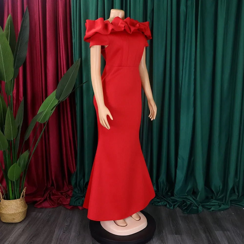 Elegant Long Dresses for Women Off the Shoulder Short Sleeve Mermaid Floor Length Luxury Female Birthday Party Dinner Dress Robe