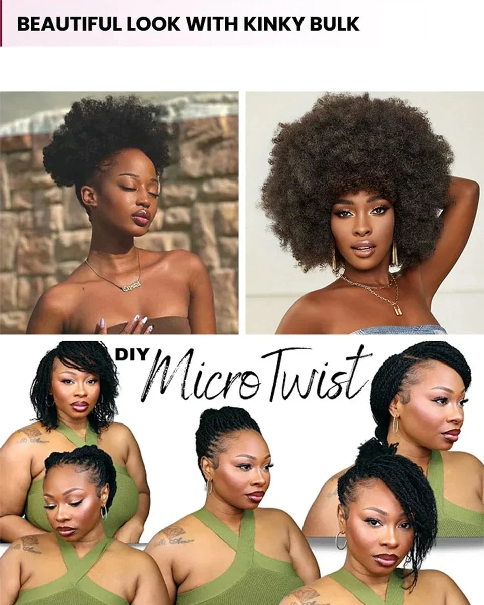 QVR Afro Kinky Bulk Hair No Attachment QVR Afro Curly Bulk Human Hair Rebecca Virgin Remy Dreadlock Natural Color Braids Hair