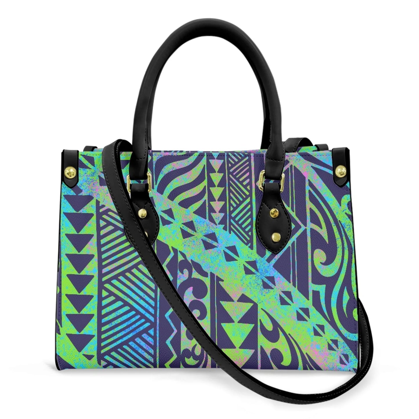 Women Pu Handbag Custom Wholesale Polynesian Tribal Floral Design Women Shoulder Bag Large Capacity Travel Temperament Women Bag