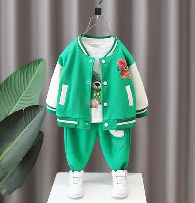 Luxury designer kids clothes for Boys outfits cartoon Print cardigan sport jackets+shirts+pants 3pcs children outfits Baby set