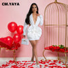 CM.YAYA Women Rose Floral Applique Long Sleeve Bodycon Mini Midi Dress Winter V-neck Club Sexy Party Evening Dresses Vestidos