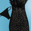 Znaiml Sexy Feathers Rhinestones Backless Diamond Sheer Mesh Bodycon Dresses for Woman Rave Club Birthday Party Night Vestidos
