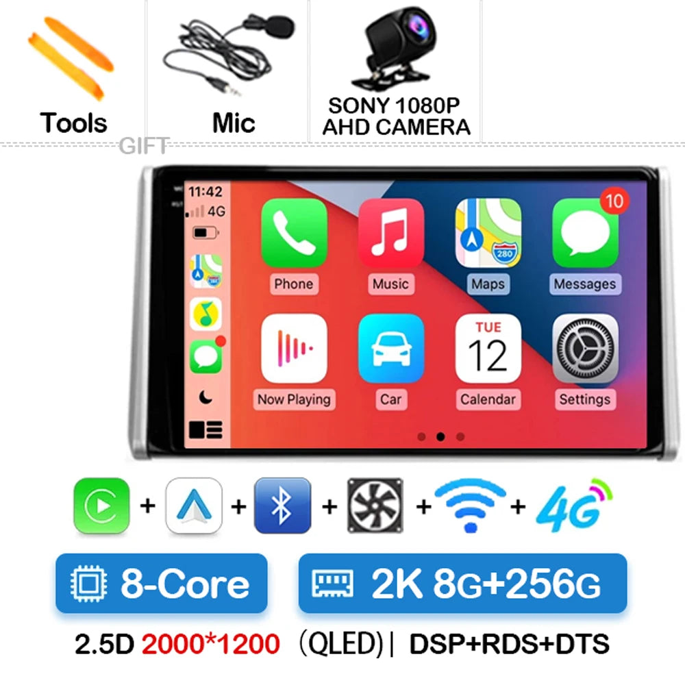 Android 14 Car Radio For Toyota RAV4 5 XA50 2018 - 2023 Multimedia Video Player Navigation GPS 2Din Carplay Auto 4G WIFI QLED BT