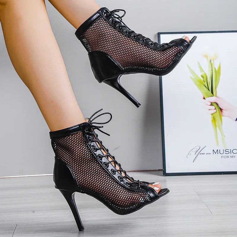 Plus-size new sexy high heels Hollow-net sandals Summer fashion trend Comfortable open-toe boots stiletto Jazz dancer shoes - MAGUSTA BEAUTY