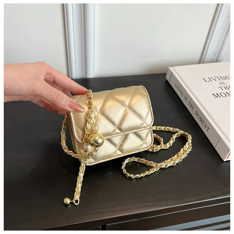 Simple And Versatile Texture Mini Bag With Gold Ball Chain Strap Shoulder Bag Crossbody Bag 	Purse Women's Bag