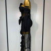Women Sexy One Shoulder Bow Mesh See Through Bandage Bodycon Dress With Gloves Black Sleeveless Elegant Party Birthday Dresses