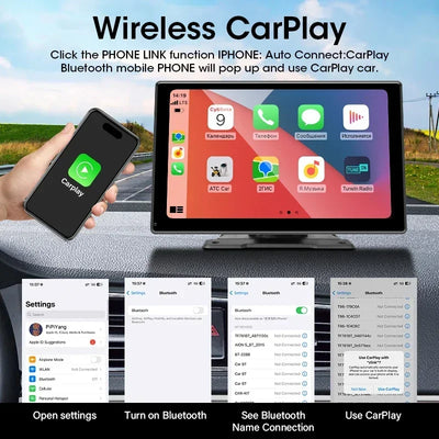 Srunbi 9 Inch Carplay MP5 Portable Smart Player Monitor Wireless Android Auto&Carplay Dual Bluetooth Music AUX USB BT 5.0 IPS