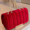 Neon Red Flap Chain Square Bag Velor Leather Fashionable Dating Gift Shoulder & Crossbody Bag With Chain Strap For Women