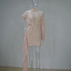 Autumn and Winter Women's Clothing Semi-turtleneck Mesh Beads Tight Hip-wrapped Sexy Evening Dress