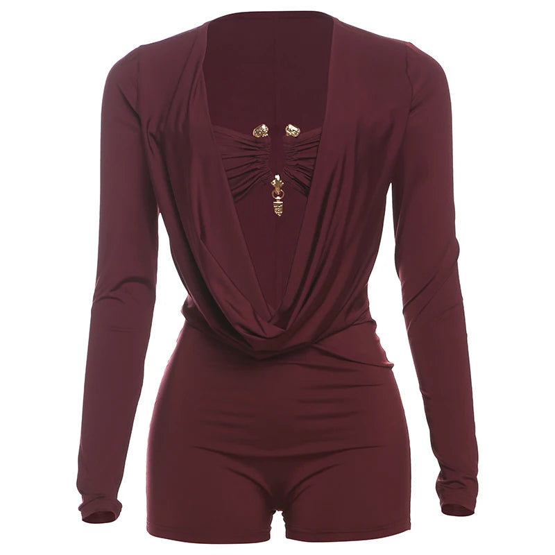 Insglas Spring Trend Swing Collar Sexy Women Romper+Metal buckle Bra Hipster Midnight Party New Workout Fit Coquette Playsuits