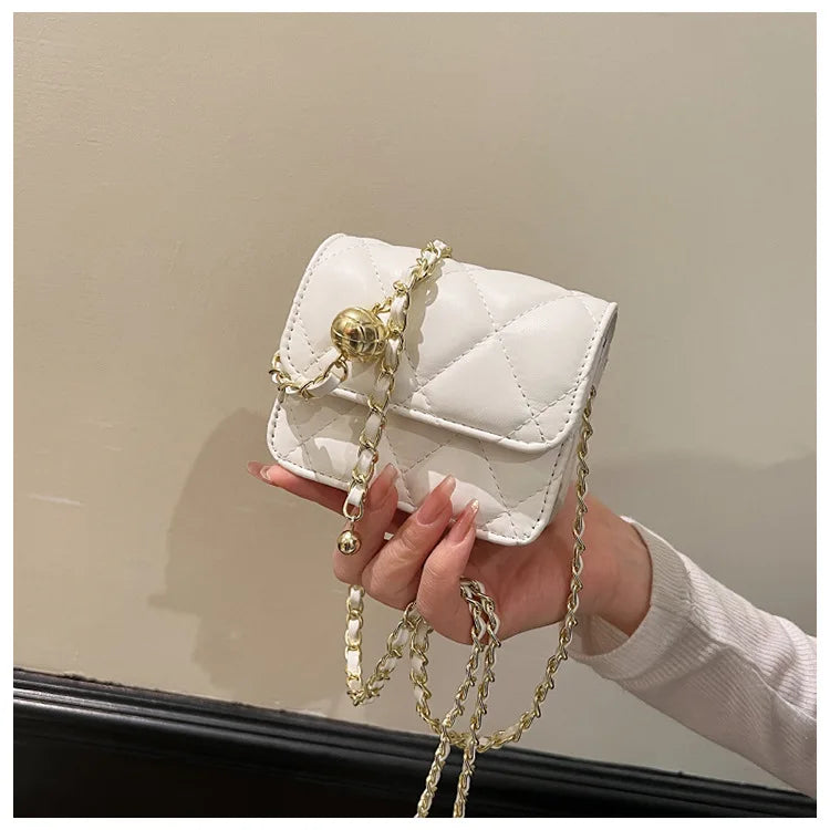 Simple And Versatile Texture Mini Bag With Gold Ball Chain Strap Shoulder Bag Crossbody Bag 	Purse Women's Bag