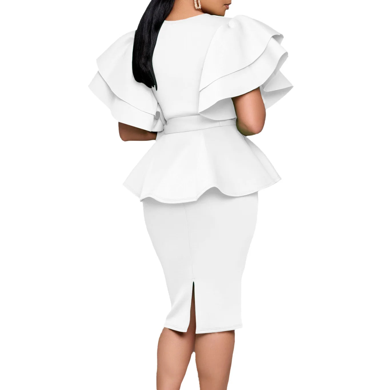 CM.YAYA Women Short Sleeve V-neck Belt High Waist Midi Dress 2025 Summer Africa OL Work Evening Sexy Party Dresses Vestidos