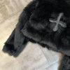 2023 Winter Women Jacket Lapel Long Sleeve Patch PU Cross Fur Cotton Coat