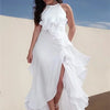 Lemongor Wedding Bridesmaid White Dress 2025 New Sleeveless Layered Ruffled Solid Color Split-Side Elegant Party Evening Dresses