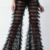 Cryptographic Fashion Tiered Mesh Sheer Flare Pants Rave Festival Outfits for Women Halloween Sexy Pants Streetwear Bottoms