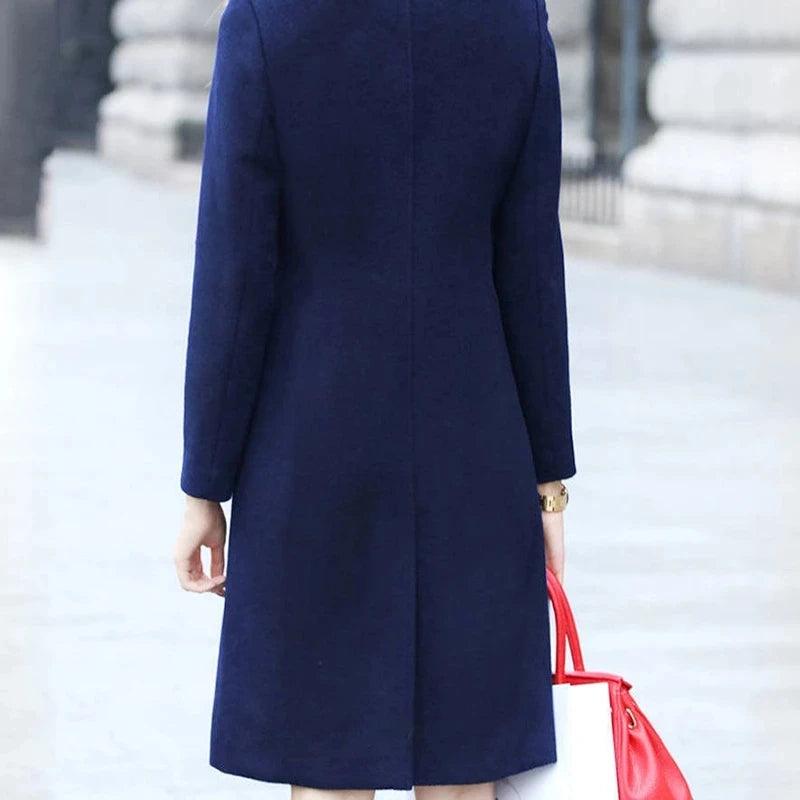 New Fashion British Solid Button Wool Coat Women Long Sleeve Jackets Woman Elegant Pocket Slim Outfit Mujer - MAGUSTA BEAUTY