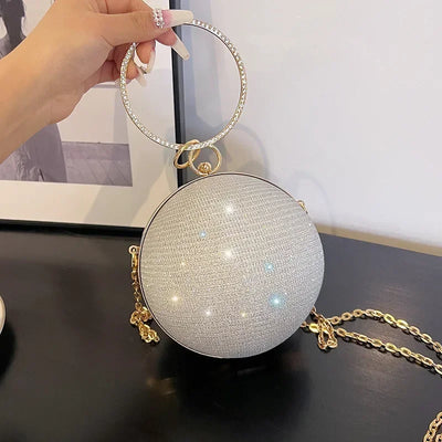 Circular Ring Portable Evening Bags Metal Sliver Round Ball Handbags for Lipstick Elegant Luxury Clutch Purse Wedding Wallets