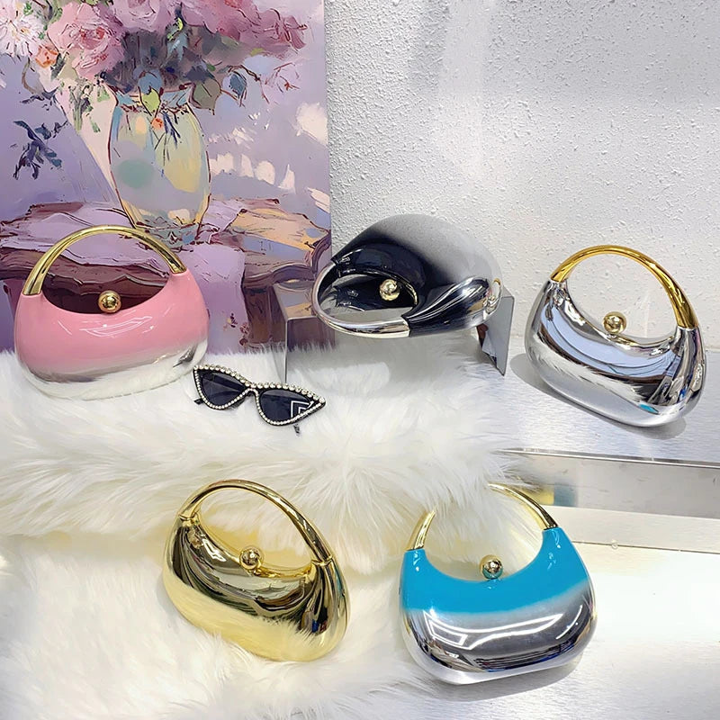 Luxury Brand Evening Clutch Acrylic Shell Bag Ladies Handbag Fashion Shoulder Bag Half-moon Design Wedding Purse Party Handbag