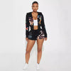 Sifreyr Street Printed Fashionable Casual Versatile Shorts Set Hooided Long Sleeved Zipper Cardigan Jacket High Waist Suit