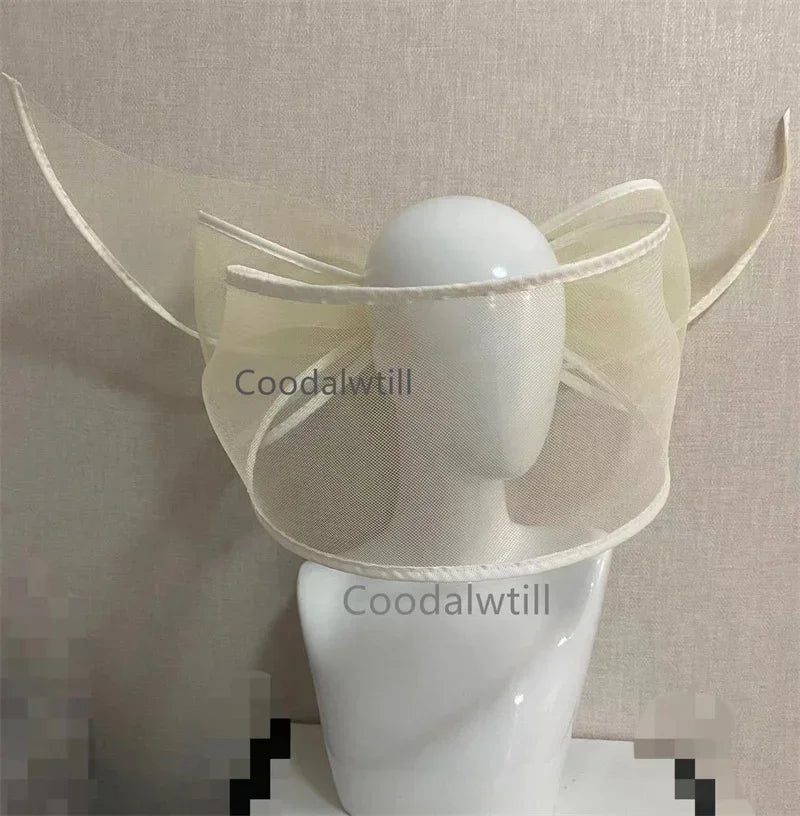 White Net Wedding Fascinator Elegant Hat Women Kentucky Derby Race Headpiece Fashion Party Mesh Chapeau Cap For Ladies Event