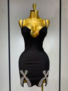Women Celebrity Sexy V Neck Beading Black Mini Bodycon Bandage Dress Luxury 2025 Knitted Elegant Evening Club Party Dresses