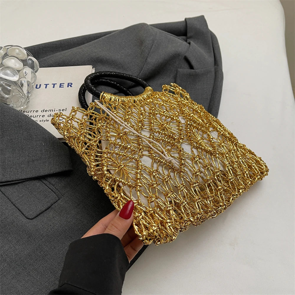 MOODS Handmade Woven Design Round Handle Handbags For Women Eco-friendly Craft Paper Hollow-out Luxury Designer Top-handle Bags