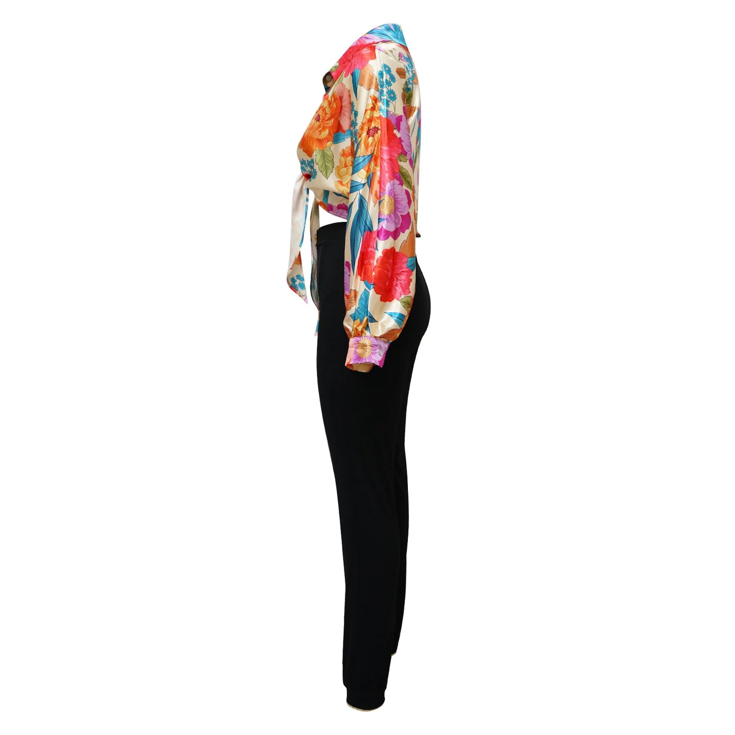 Women Imitation Silk Printed Casual Shirt Top Women Lantern Long Loose Blouse Female Clothes