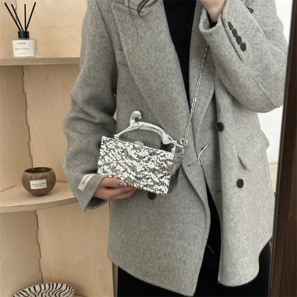 Leopard handle Luxury Gold Silver Party Evening Bag For Women Chain Clutch Handbags And Purses Mini Crossbody Shoulder Phone Bag