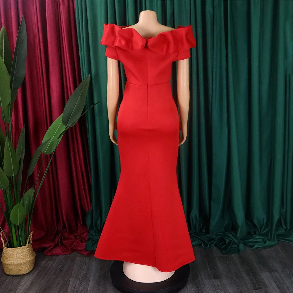 Elegant Long Dresses for Women Off the Shoulder Short Sleeve Mermaid Floor Length Luxury Female Birthday Party Dinner Dress Robe