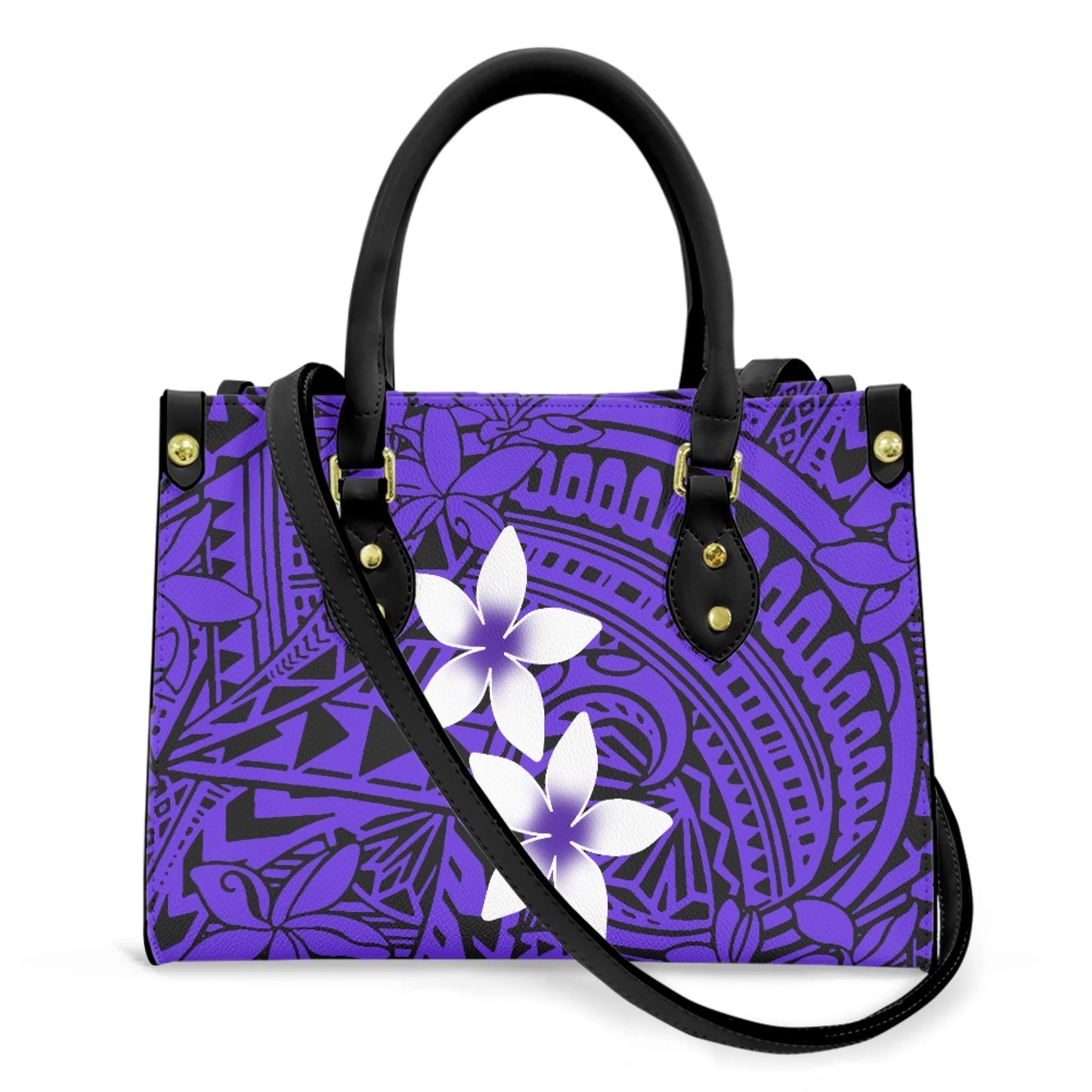 Women Pu Handbag Custom Wholesale Polynesian Tribal Floral Design Women Shoulder Bag Large Capacity Travel Temperament Women Bag